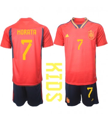 Hiszpania Alvaro Morata #7 Koszulka Podstawowych Dziecięca MŚ 2022 Krótki Rękaw (+ Krótkie spodenki)
